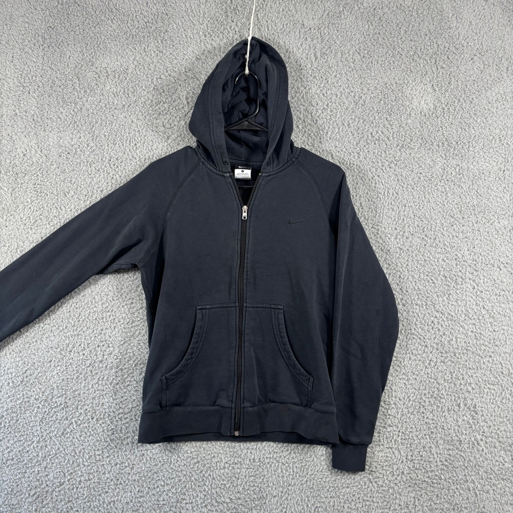Nike Mens Full Zip Hoodie Black Raglan Fleece Sweatshirt Large